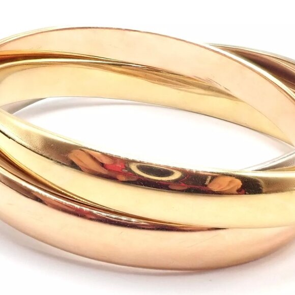 Authentic! Cartier 18k Tricolor Gold 101.5 Grams Rolling Trinity Bangle Bracelet - Picture 6 of 11
